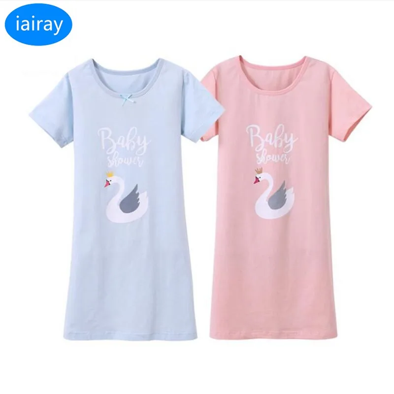 

iairay 2pcs girls cotton sleepwear summer sleeping dress kids short sleeve nightdress childrens casual nightgown kids pajamas