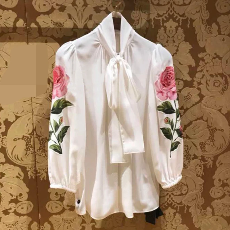 

New family with the same flower bow long sleeved Yuanyuan jacket temperament chiffon shirt woman