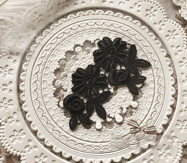 

5 * 8.5CM 20pcs black flowers embroidery lace appliques patches L14M162