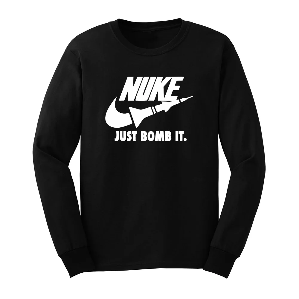 Loo Show Mens Nuke Just Bomb it Graphic Funny Long Sleeve T Shirts Casual Men Teein TShirts