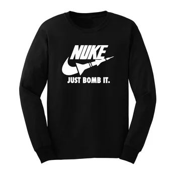 

Loo Show Mens Nuke Just Bomb it Graphic Funny Long Sleeve T-Shirts Casual Men Tee