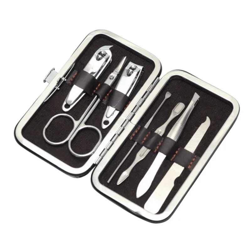  7pcs Stainless steel Manicure Set & kits Pedicure Scissor Tweezer Knife Ear pick Utility Nail Clipp