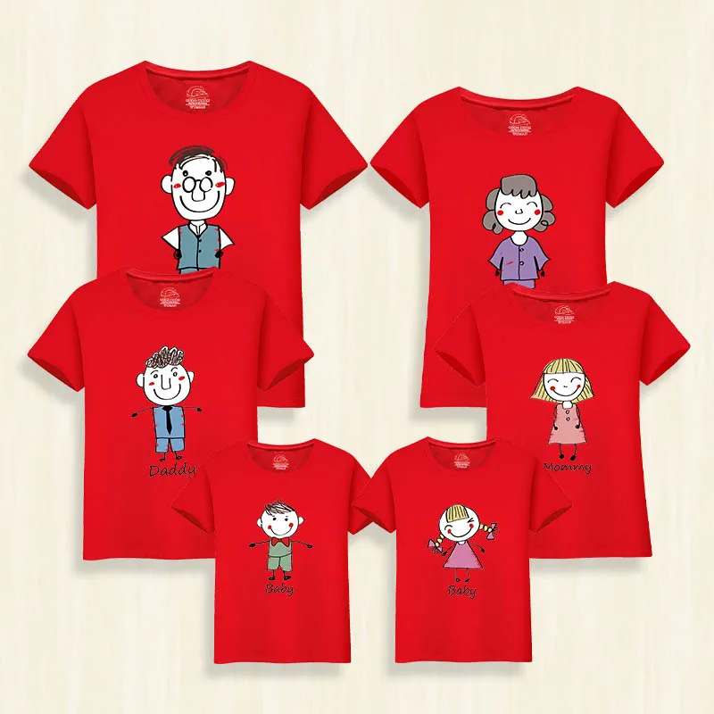 

Family Look Matching Summer Cartoon Short Sleeve T-shirt Family Matching Clothes Dad Daughter Outfits Mother And Son T-shirt