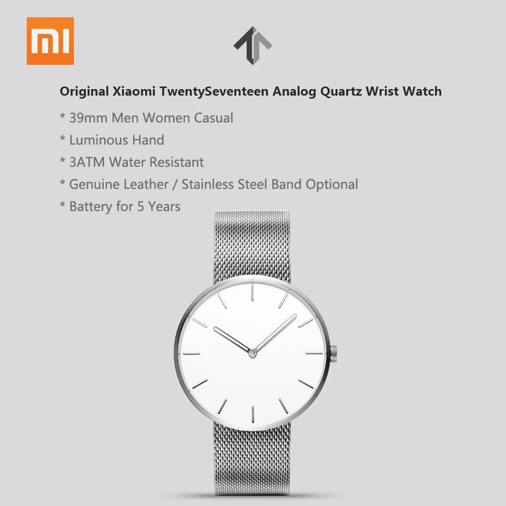 Xiaomi TwentySeventeen Аналоговые кварцевые наручные часы 39 мм светящиеся 3ATM водонепроницаемые Модные Элегантные Мужские и женские роскошный ремешок для часов