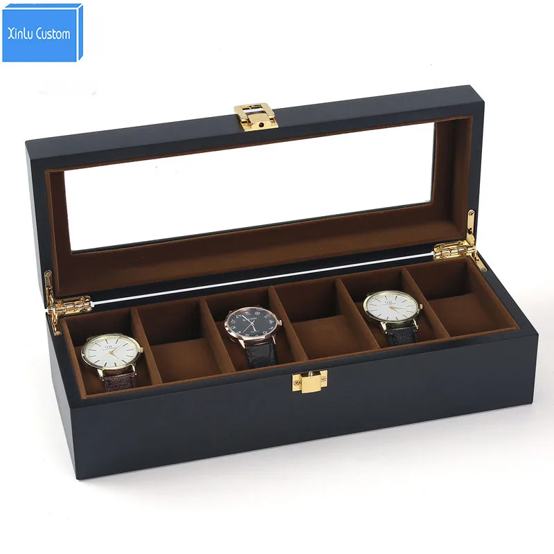 Black Paint 6 Slots Watch Boxes Jewelry/Watch Grids Velvet Storage