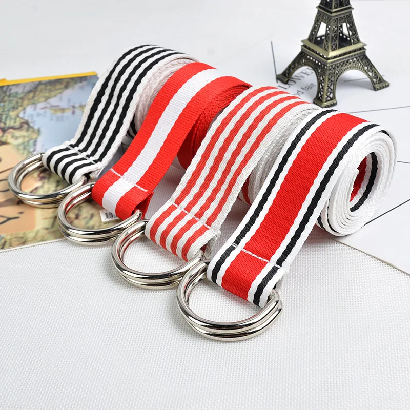 130cm red black stripes canvas jeans belt silver casual belts men women