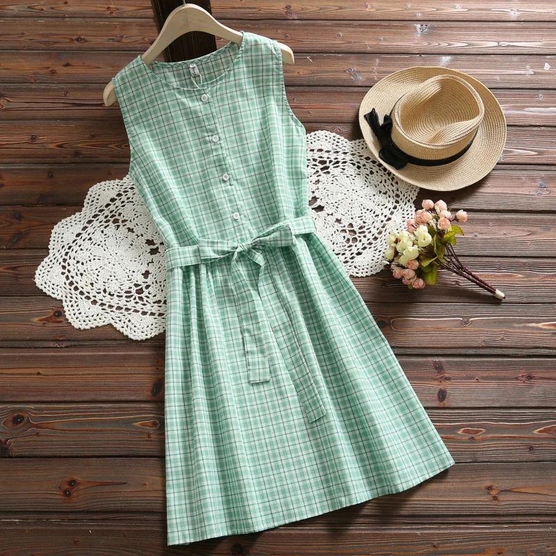 Новинка лета 2020 хлопковое небольшое свежее литературное клетчатое платье без