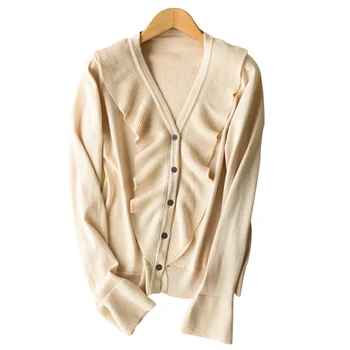 

Women V Neck Flare Sleeve Cashmere Knitted Cardigan Sweater Female Autumn Winter Button Down Warm Knit Casual Cardigans Knitwear