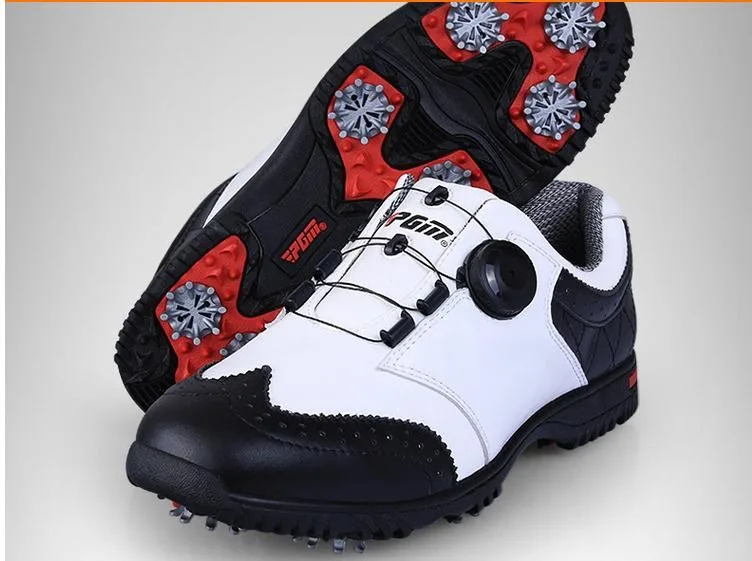 PGM гольф мужская обувь удобная ручка системы Гольф Мужская обувь водонепроницаемый натуральная кожа spikers винтовое запирающее устройство