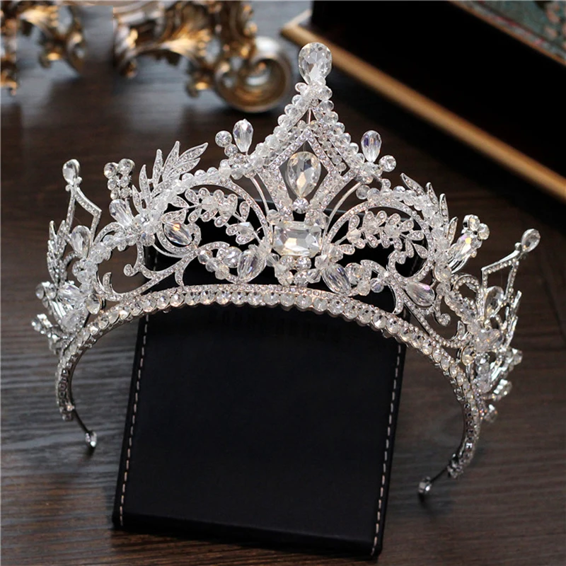 HIMSTORY Новая Большая Европейская свадебная корона серебряное покрытие ручной работы из бисера Кристалл большая Королевская корона свадебные аксессуары для волос