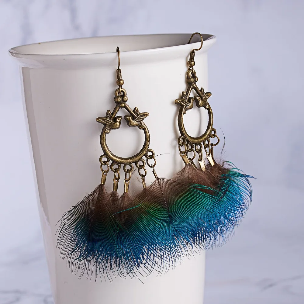 Богемные серьги перо длинный дизайн милая сова птица серьги для женщин ювелирные изделия Перьевые Украшения Серьги Bijoux