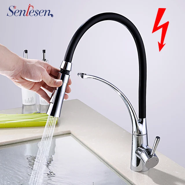 Best Offers Senlesen Low Pressure Kitchen Faucet Single Level Vessel Sink Tap 2-ways Spray Head Single Handle Deck Mount For Kitchen Taps 