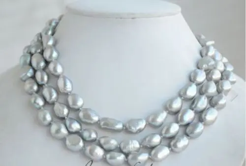 

Jewelr 004664 11-12mm natural baroque gray south seas pearl necklace48inch