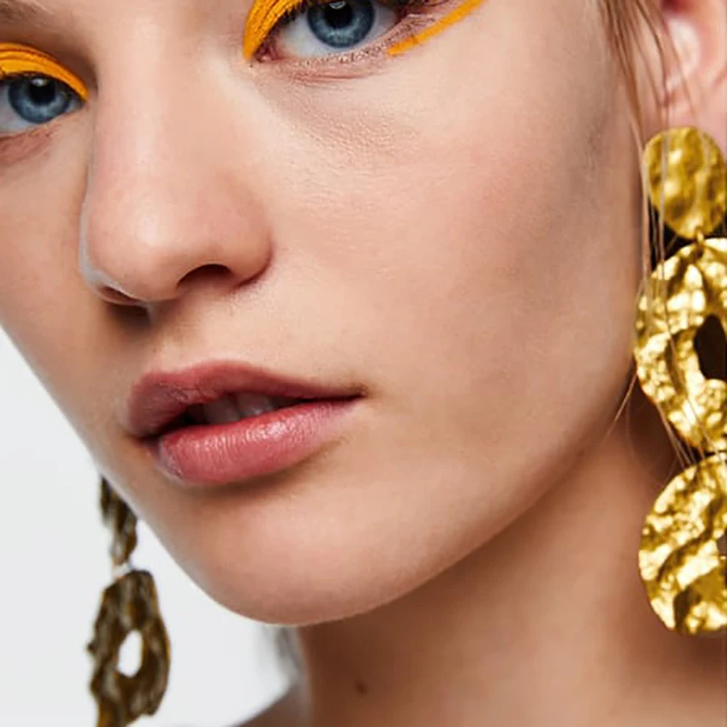 

JUJIA Punk Geometric Statement Earring Vintage Gold Metal Jewelry For Women Long Drop Dangle Earrings