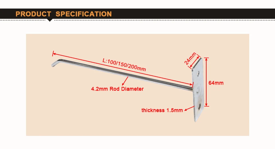 5 шт. стены бортовые крюки 100/150/200 мм Длина Дисплей крюк Store супермаркет металлическая вешалка для одежды, Дисплей крюк