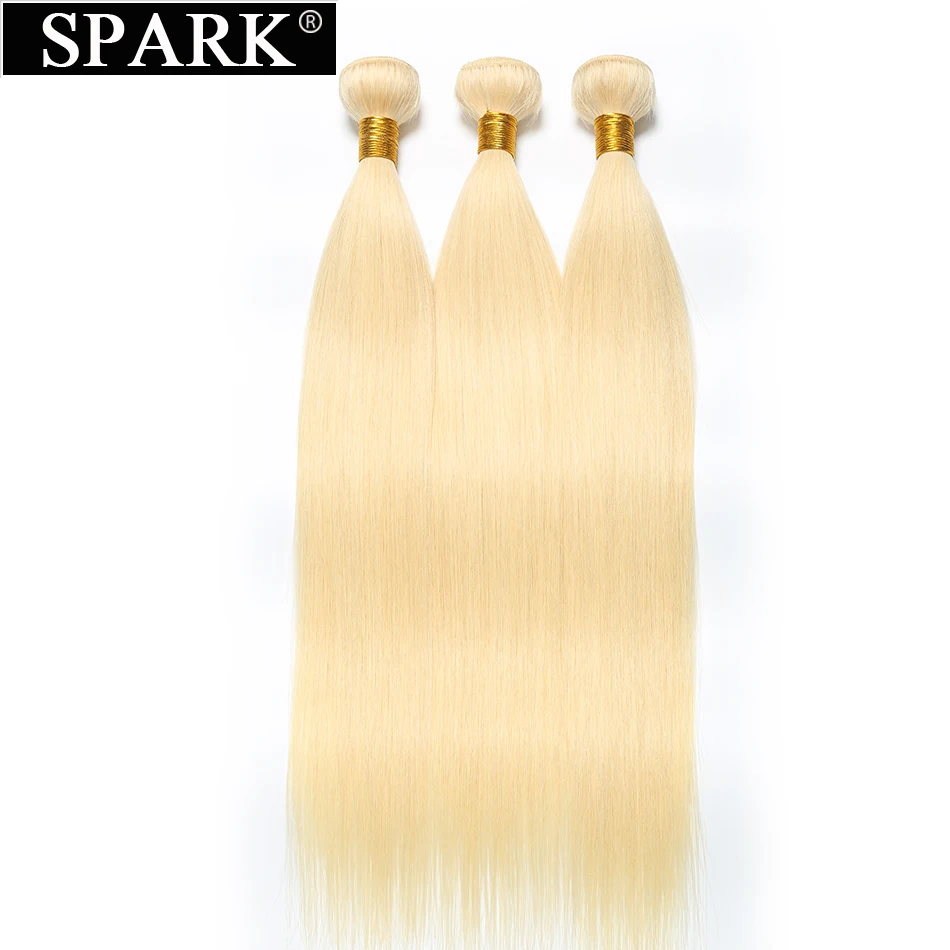 Spark волосы#613 Цвет прямые бразильские девственные волосы(Virgin Hair) 1/3/4 Комплект сделки пряди человеческих волос для Инструменты для завивки волос Мёд волосы цвета блонд для наращивания на заколках