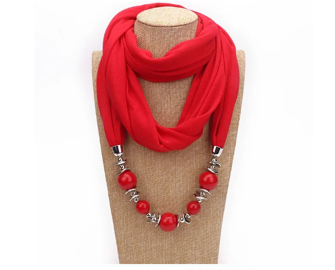 9 Colors Ethnic Unique Scarf Necklaces Resin Beads Pendant Neckerchief Statement Necklace Wraps Women Bohemia Necklaces Jewelry