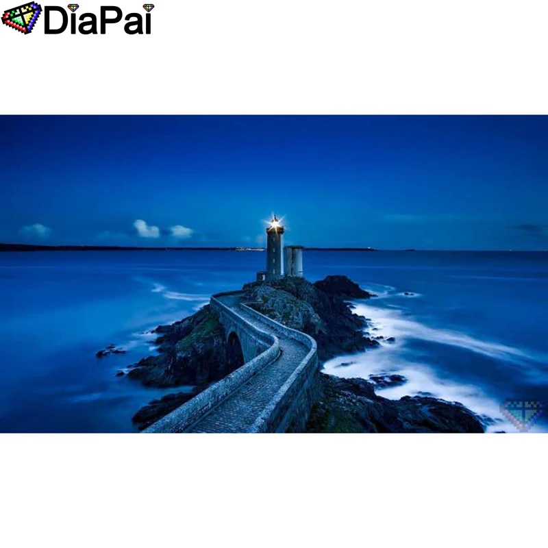 DIAPAI Square/Round Drill 5D DIY Diamond Painting &quotLight tower sea view&quot Embroidery Cross Stitch Full Rhinestone Decor A25379 | Дом и