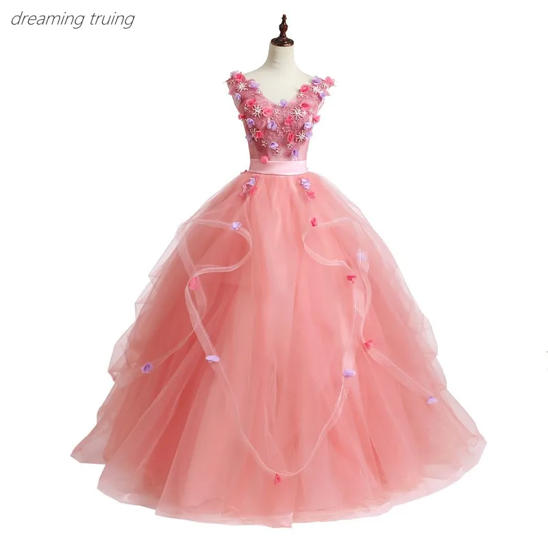 Недорогие Бальные платья 16 Длинные розовые Quinceanera с открытыми плечами и
