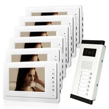 ENVÍO de la Nueva 7 “Sistema de Teléfono de la Puerta de Entrada de Intercomunicación 6 Monitor LCD de Color de Vídeo Timbre de La Cámara 700TVL de 6 Hogares Apartamento