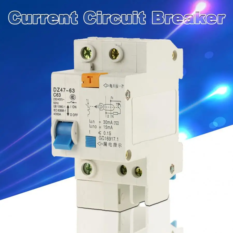 DZ47LE автомат защити цепи 1P+ N выключатель 230 V-400 V 50HZ 60A 4KA C Тип остаточный ток выключателя