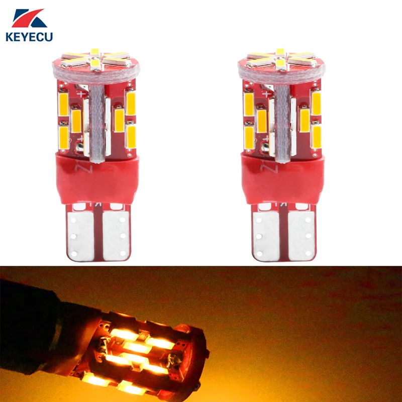 KEYECU 2x T10 194 168 W5W Yellow 30SMD 4014 LED Light Bulb For Car