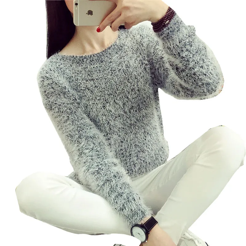 

Sweater Women 2018 Fashion Winter Autumn Warm Mohair O-Neck Women Pullover Long Sleeve Casual Loose Knitted Bottoming Tops Y2862