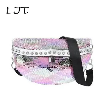 

LJT Diamond Fashion Waist Pack Women Chest Pouch Belt Bags Studded Holographic Sequin Crossbody Bag Female Fanny Pack banane sac