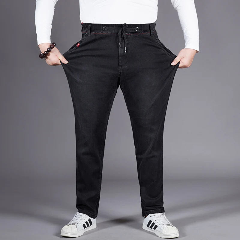 Новое поступление повседневные свободные джинсы мужские эластичный пояс большие размеры прямые мужские джинсовые штаны весна осень хлопок черный комбинезон - Цвет: black jeans men