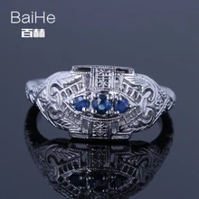 BAIHE Solid 14K White Gold(AU585)0.21CT Certified H/SI 100% Genuine Sapphire Wedding Women Trendy Fine Jewelry Ring