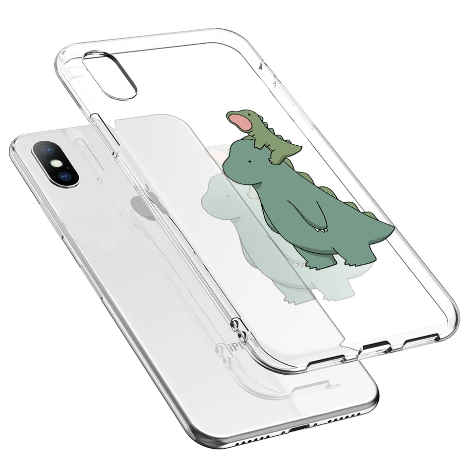 USLION прозрачный мультяшный чехол для телефона iPhone 11 Pro Max 6 6s 7 8 Plus XS Max XR милый медведь динозавр мягкий чехол для iPhone X