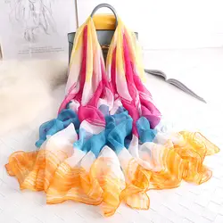 Женский шелковый шарф милые радужные цветные Шали Обертывания Большие Пляжные шарфы Foulard Пашмины Хиджаб для защиты от солнца
