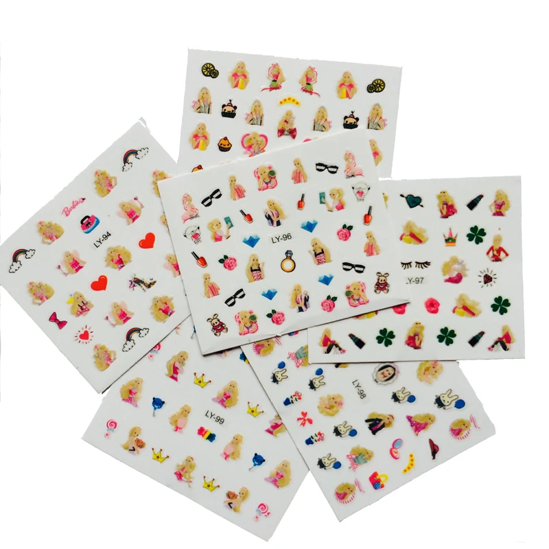 

6PCS/lot beautiful girl Nail Stickers Children's Nail Sticker Cartoon Sticker Girl Baby Nail Sticker toys Small Gift Nail Patch
