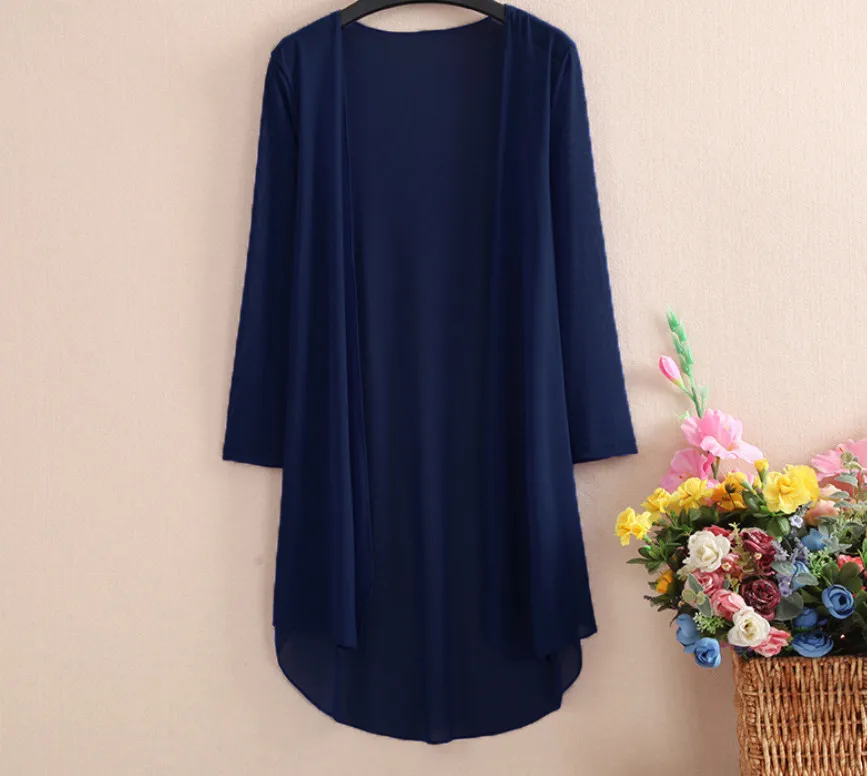 Летнее платье кардиганы повседневные пляжные платья Jaquetas Casaco белый фиолетовый Лавандовый зеленый черный оранжевый синий XL~ 5XL 12 цветов - Цвет: navy blue