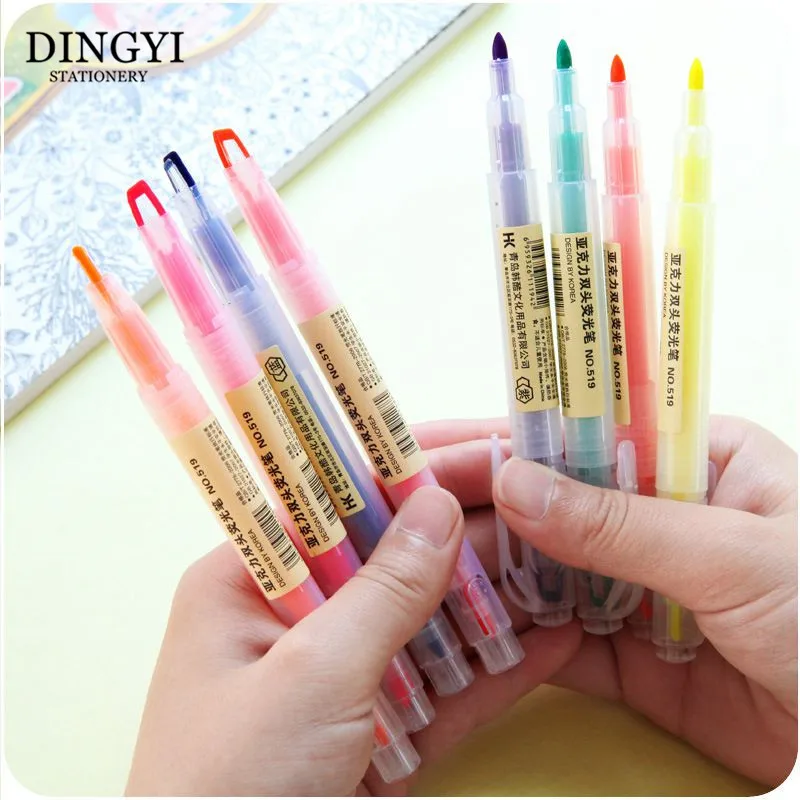 

DINGYI Soft Dual Head Pastel Color Highlighter Marker Pen Fluorescent Pen Kawaii MildLiner DIY For School Supplies Stationery