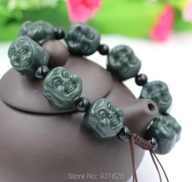 

Natural Hetian Yu Laughing buddha Beads Bracelet Adjustable Green Bracelets Fine Jewelry for woman man