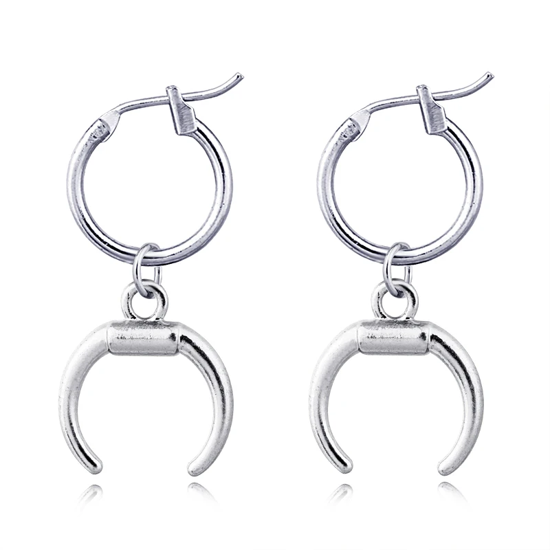 1 paar Kühlen Einfache Crescent Mond Hoop Ohrringe Mit Pandent Silber Gold Farbe Kleine Kreis Ohrring Für Frauen Schmuck E637-T2