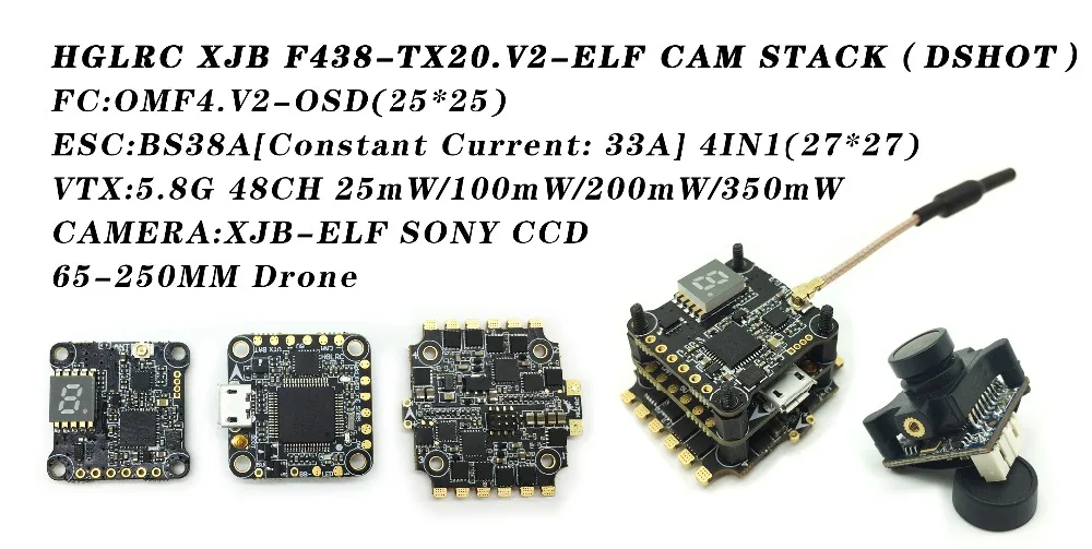 

HGLRC XJB F438-TX20.V2-ELF DSHOT Flight Controller Fly Tower BS38A VTX for Quadcopter Frame Racing Drone