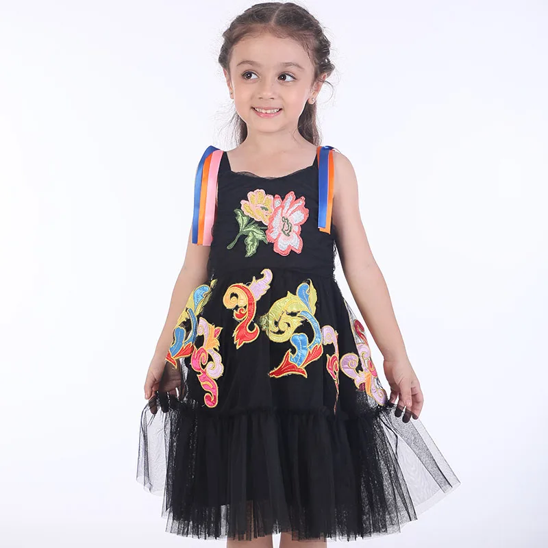 Нарядное платье для девочек; одежда для малышей с цветочной вышивкой; Детские платья для девочек; летняя одежда; кружевное платье принцессы; Vestidos