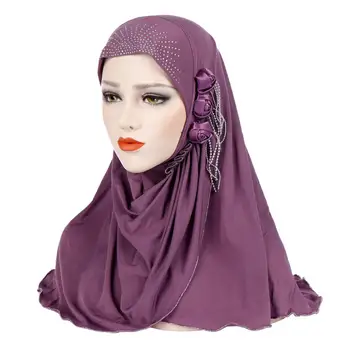 

New Fashion Vintage Women's Muslim Soft Hijab Flower Tassel Islamic Scarf Hat Shawl Head Wear Hat
