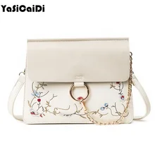 YASICAIDI Anillo de La Cadena de Moda de La Pu Mujeres de Cuero Bolsos de Marca Famosa Reto Floral Bordado Matorrales Flap Messenger Bag Saco Pequeño Un principal
