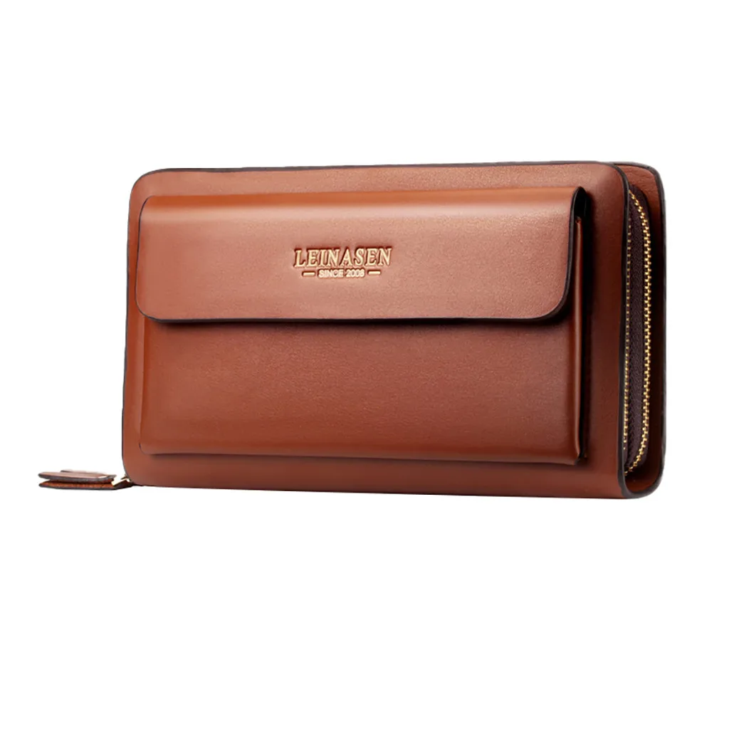 Бизнес кожаный мужской бизнес многофункциональный держатель для карт водонепроницаемый кошелек двойная молния сумка portefeuille femme#516