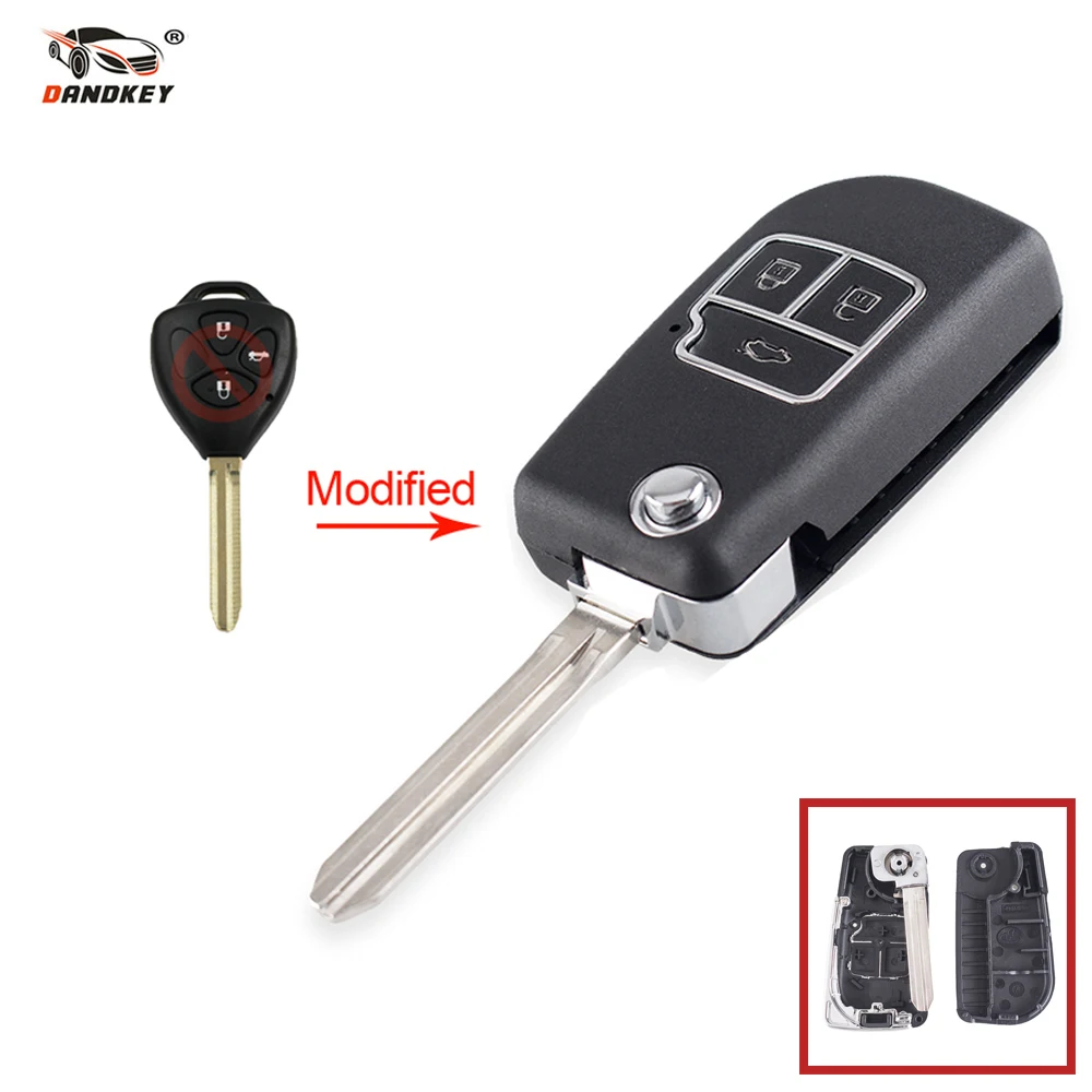 

Dandkey 3 Buttons Fob For Toyota Camry Corolla Prado RAV4 Vios Hilux Yaris Remote Key Flip Folding Key Shell Case Replacement