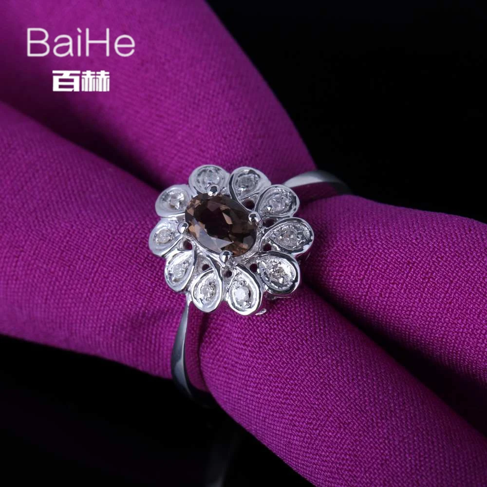 BAIHE Solid 14K белое золото 0.416ct H/SI круглый Smokey кварцевый Свадебный женский красивый