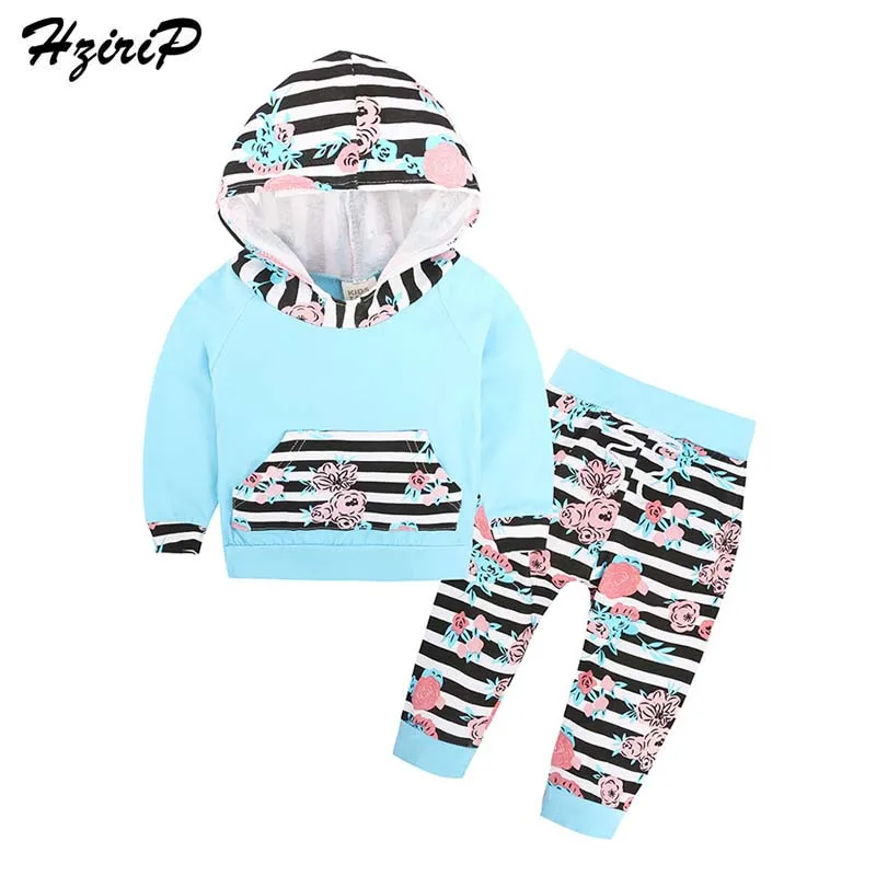 HziriP Newborn Baby Girls Boys Sets Fashion Flowers Splice Stripe Long