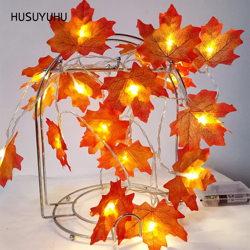 

HUSUYUHU Maple Leaves Leaf LED String Light AA Battery Operated Stair Railing Autumn Fence Plants Decoration Light Holiday