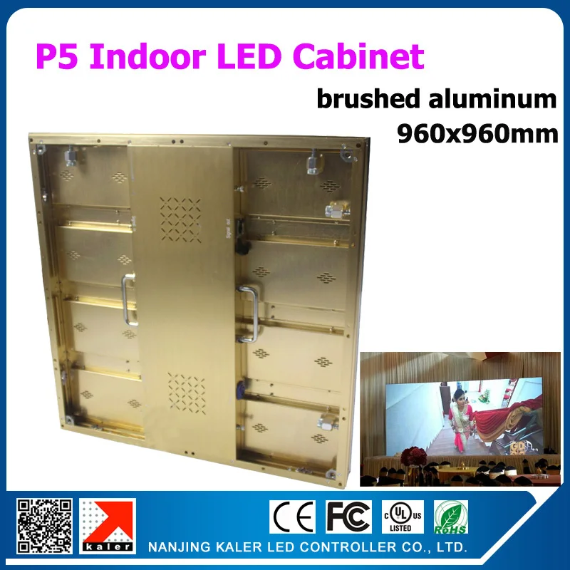 

TEEHO 0.96mx 0.96m led display cabinet p5 golden aluminum led screen board rental indoor led video wall movable advertising