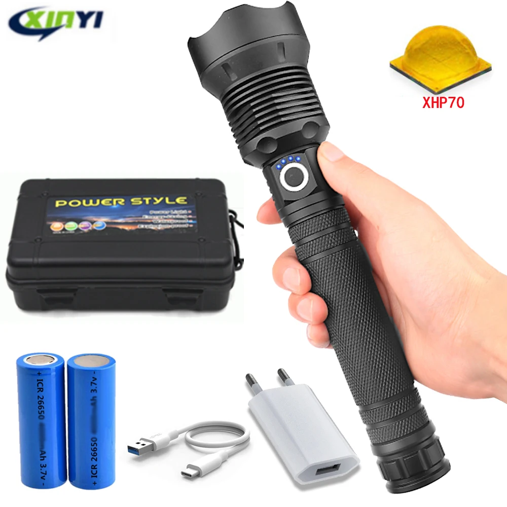 60000LMs мощный светодиодный фонарик XHP70 Перезаряжаемый USB зум фонарь XHP70.2 18650 26650