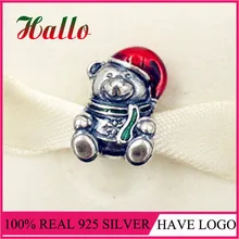 Стерлингового серебра 925 Рождественский медведь, Красный и Зеленый Эмалированный шарик для оригинальной Подвески браслет из серебра, ювелирные украшения DIY Berloque