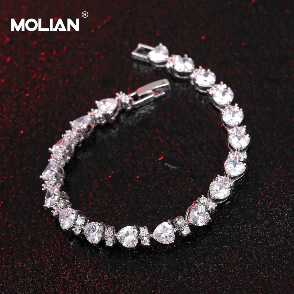 MOLIAN Silver color Love heart Cubic Zirconia Bracelet & Bangle For Women Bridal Wedding Jewelry Charm Bracelet Free shipping Fashion Jewelry